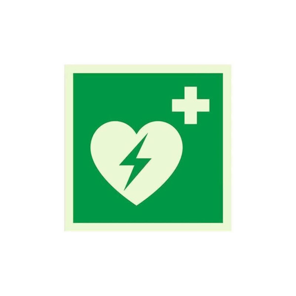 Defibrillator Symbol, Kunststoff, selbstklebend, langnachleuchtend, 100 x 100 mm (S)