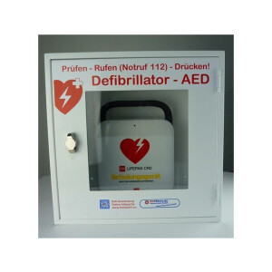 Defi/AED-Wandschrank - Metall WallCase 11, ohne AED, mit Sichtfenster, Farbe: weiss mit roter Beschriftung - Ohne AED