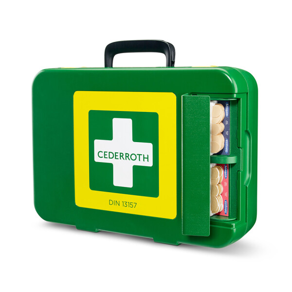 Cederroth First Aid Koffer inkl. Pflaster-Spender u. DIN 13 157, Farbe: grün, REF 390104
